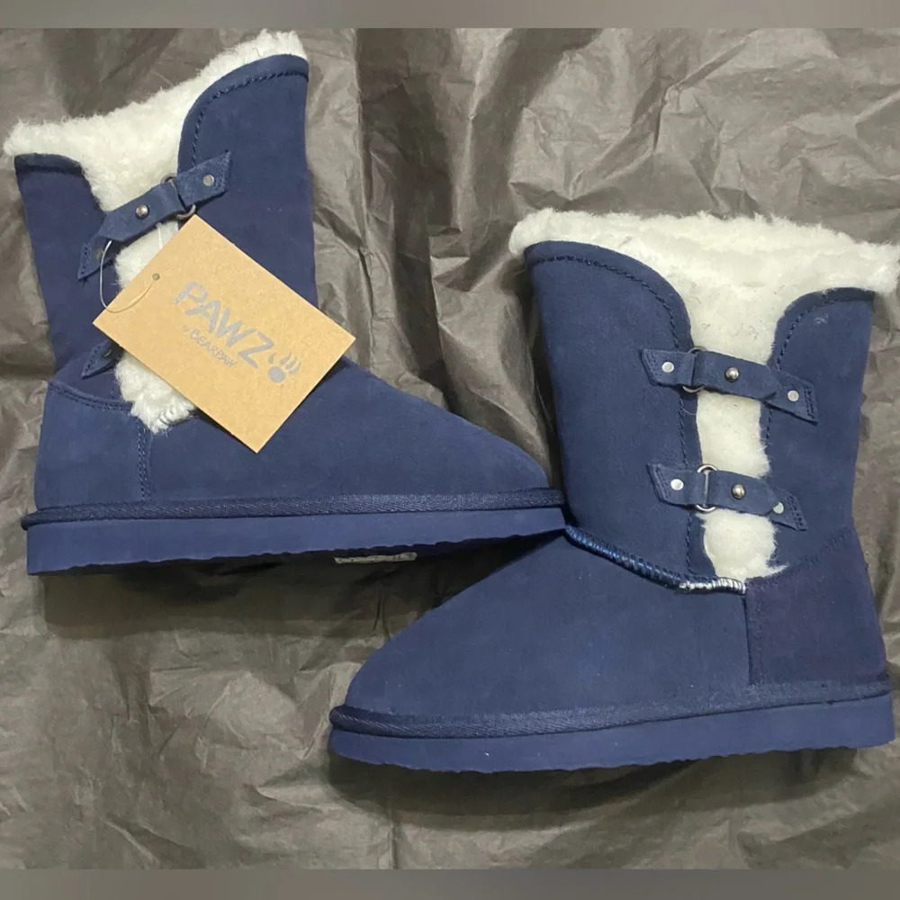 Pawz Kids Navy Blue Faux-Shearling Winter Boots